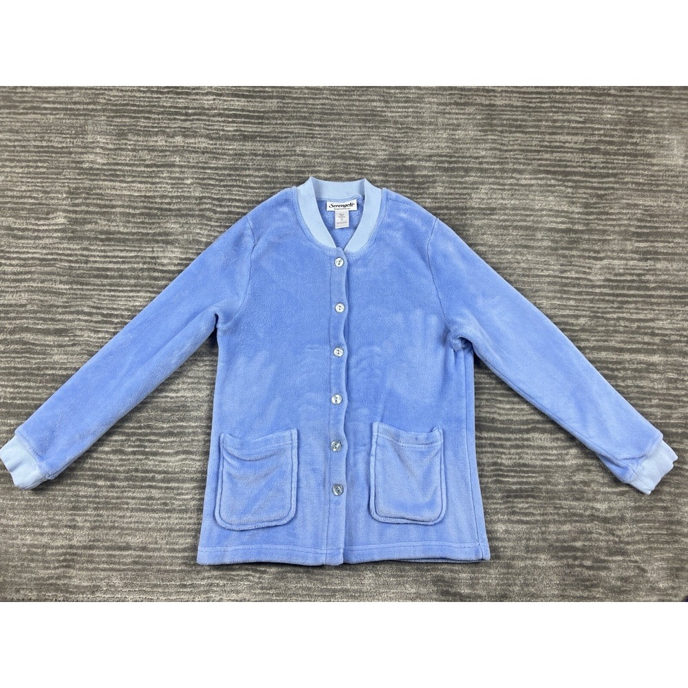 Serengeti Sweater‎ Womens Small Blue Cardigan Long Sleeve Plush Pockets